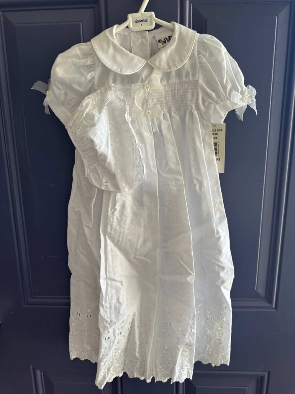 Alexis White Eyelet Cotton Dress with Matching Bonnet